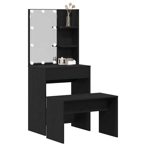 vidaXL Súprava LED toaletného stolíka so zásuvkou 2 pcs Čierny dub