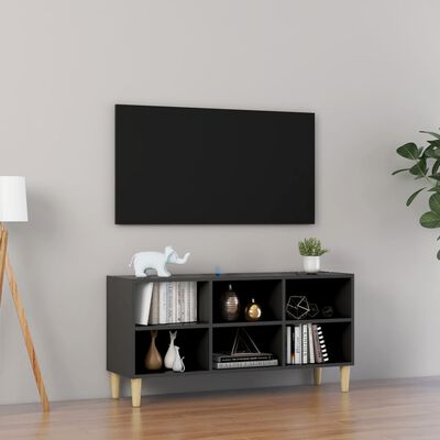 vidaXL TV stolík nohy z masívneho dreva sivé 103,5x30x50 cm