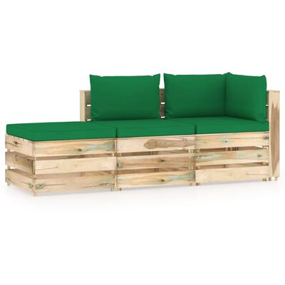 vidaXL 3-dielna záhradná súprava+podložky, zelené impregnované drevo