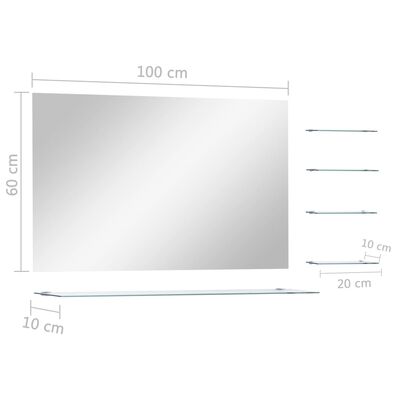 vidaXL Nástenné zrkadlo s 5 poličkami, strieborné 100x60 cm