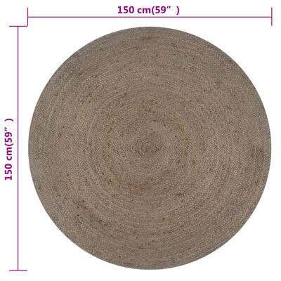 vidaXL Ručne vyrobený koberec sivý 150 cm jutový okrúhly