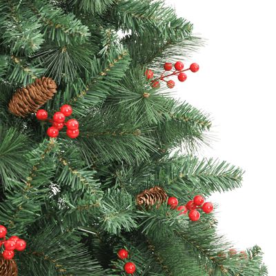 vidaXL Umelý výklopný vianočný stromček so šiškami a bobuľami 210 cm