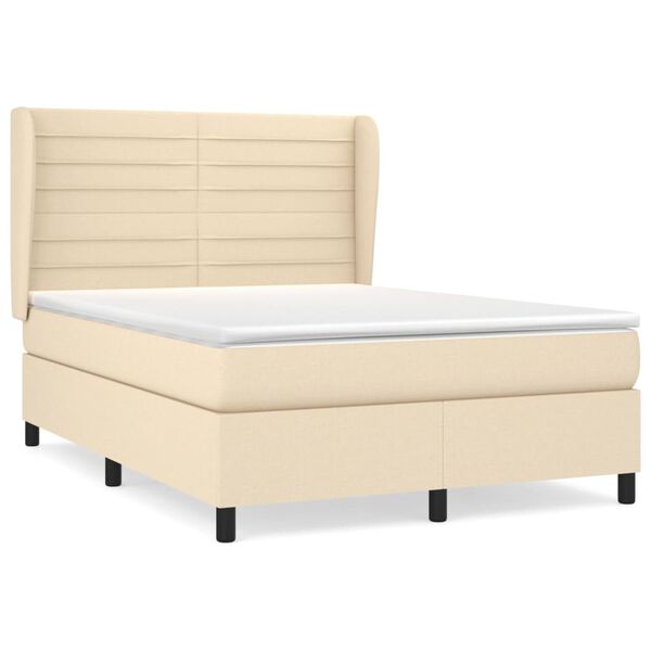 vidaXL Boxspring posteľ s matracom kr&eacute;mov&yacute; 140x190 cm l&aacute;tka