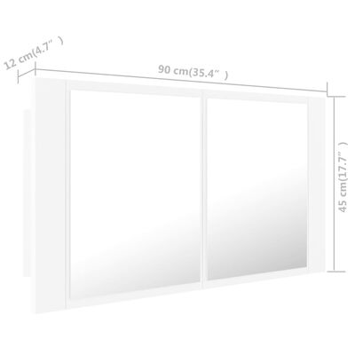 vidaXL LED kúpeľňová zrkadlová skrinka biela 90x12x45 cm akryl
