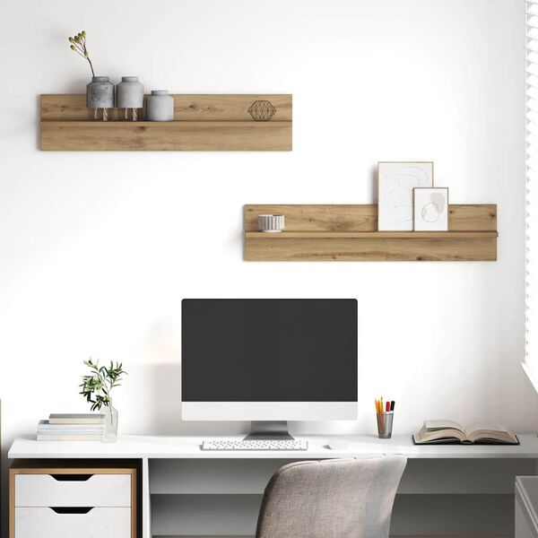 vidaXL Stenná polica s poličkou 2 pcs Remeselný dub 80 x 11,5 x 18 cm