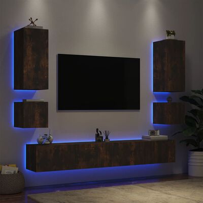 vidaXL 6-dielne TV nástenné skrinky s LED svetlami dymový dub