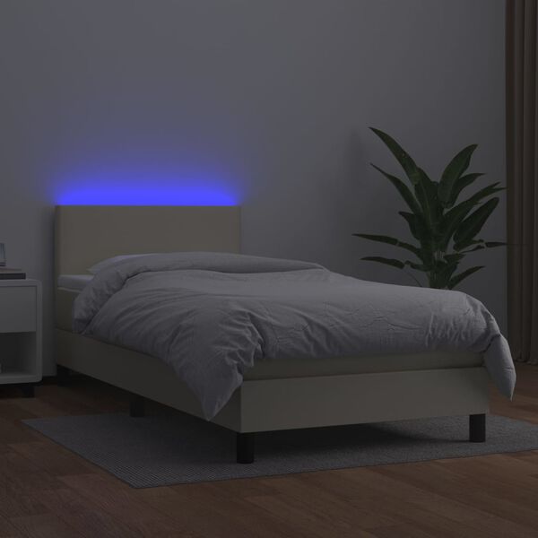 vidaXL Boxspring posteľ s matracom a LED kr&eacute;mov&aacute; 90x190 cm umel&aacute; koža