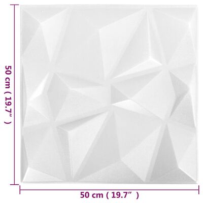 vidaXL 3D nástenné panely 48 ks 50x50 cm, diamantové, biele 12 m²