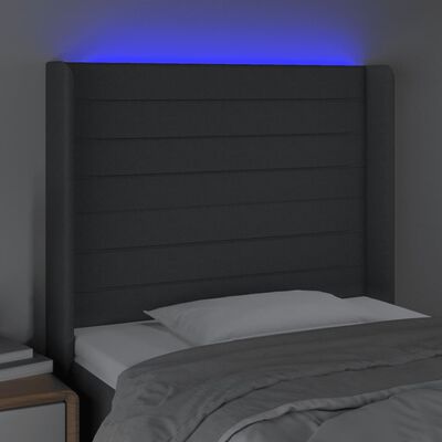 vidaXL Čelo postele s LED tmavosivé 83x16x118/128 cm látka
