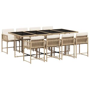 vidaXL 9-dielna z&aacute;hr. jed&aacute;lensk&aacute; s&uacute;prava s vank&uacute;&scaron;mi b&eacute;žov&aacute; polyratan