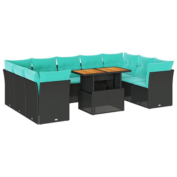 vidaXL 10-dielna z&aacute;hradn&aacute; sedacia s&uacute;prava s vank&uacute;&scaron;mi polyratan čierna