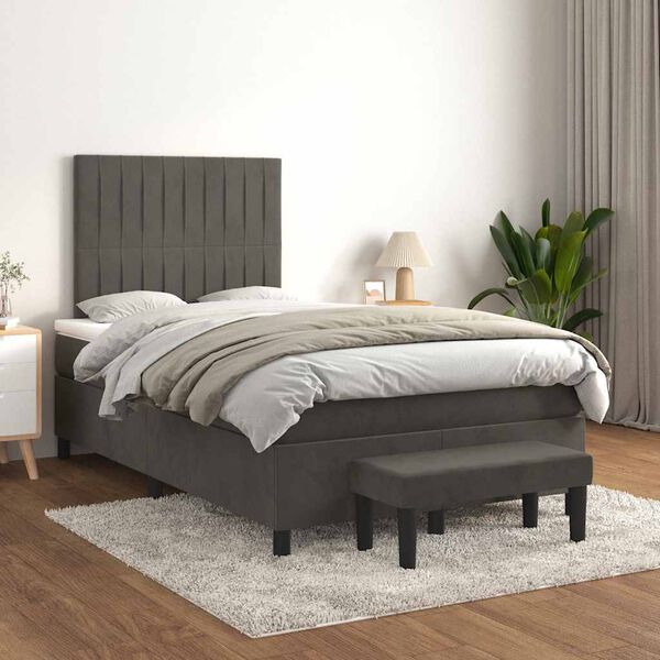 vidaXL Boxspring posteľ s matracom, tmavosiv&aacute; 120x190 cm, zamat
