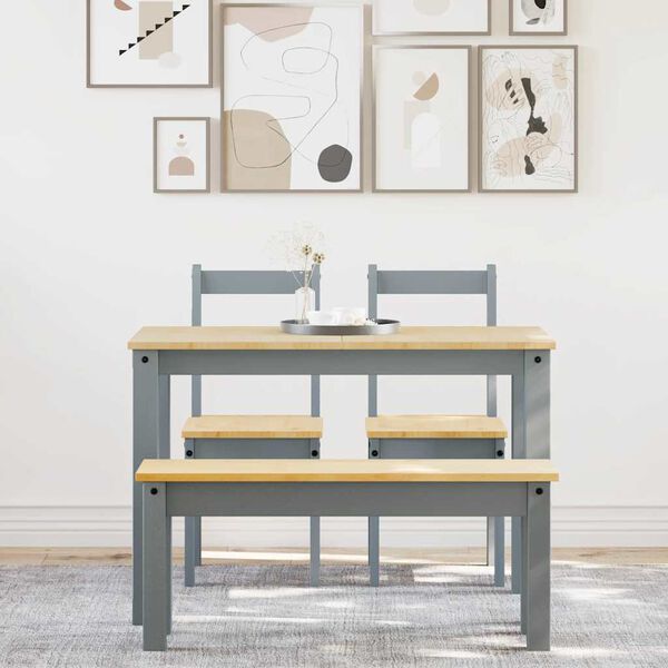 vidaXL 4-dielna jedálenská súprava Panama, šedá borovicový masív