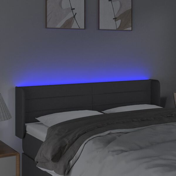 vidaXL Čelo postele s LED tmavosiv&eacute; 147x16x78/88 cm l&aacute;tka