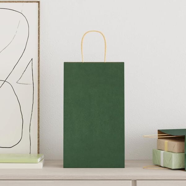 vidaXL Papierov&eacute; ta&scaron;ky 250 ks s r&uacute;čkami, zelen&eacute;, 21x11x36 cm