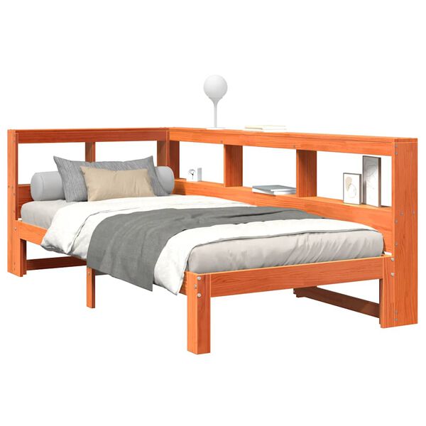 vidaXL Posteľ s knižnicou bez matraca voskov&aacute; 90x200 cm borovica