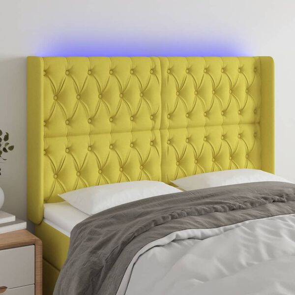 vidaXL Čelo postele s LED zelen&eacute; 147x16x118/128 cm l&aacute;tka