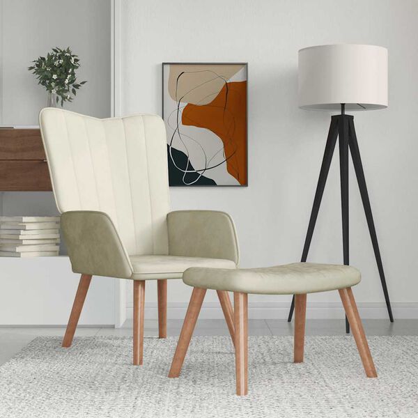 vidaXL Relaxačn&eacute; kreslo s podnožkou, kr&eacute;movo biele, zamat