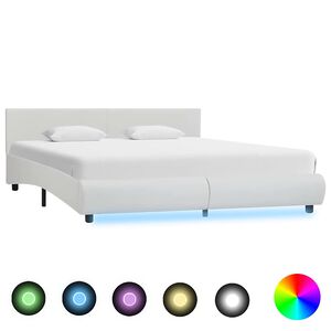 vidaXL Posteľn&yacute; r&aacute;m s LED, biely, umel&aacute; koža 180x200 cm