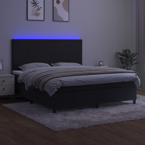 vidaXL Posteľ boxsping s matracom a LED čierna 160x200 cm zamat