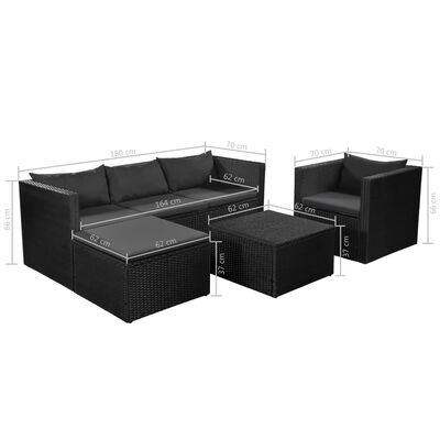 vidaXL 4-dielna záhradná sedacia súprava polyratan čierna a sivá