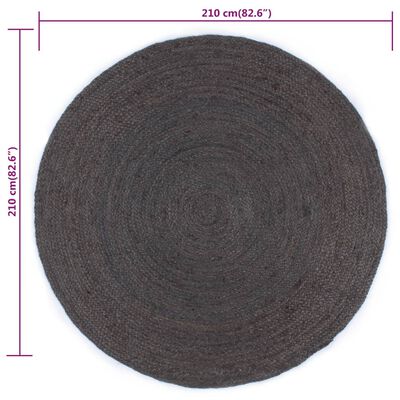 vidaXL Ručne vyrobený koberec tmavosivý 210 cm jutový okrúhly