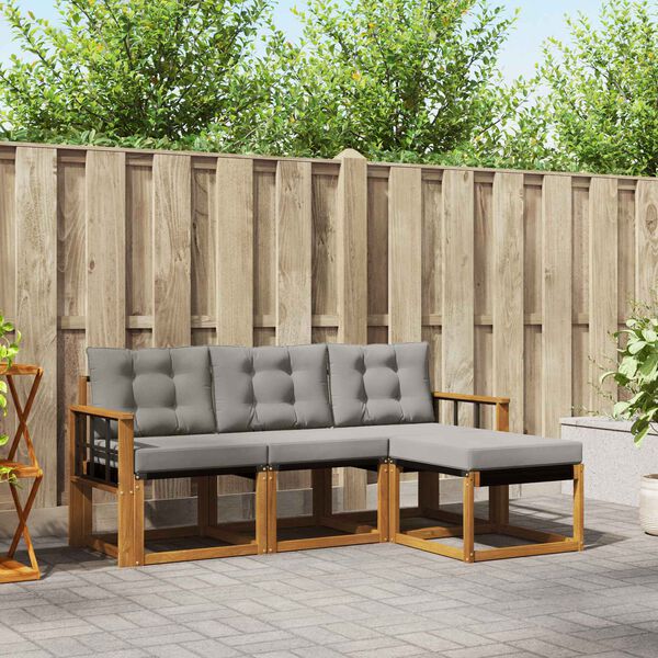 vidaXL Z&aacute;hradn&aacute; s&uacute;prava gaučov s vank&uacute;&scaron;om 4 pcs Pr&iacute;rodn&aacute; a svetlosiv&aacute;