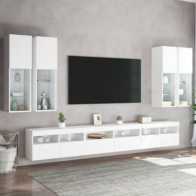 vidaXL 7-dielna súprava TV nástenných skriniek s LED svetlami biela