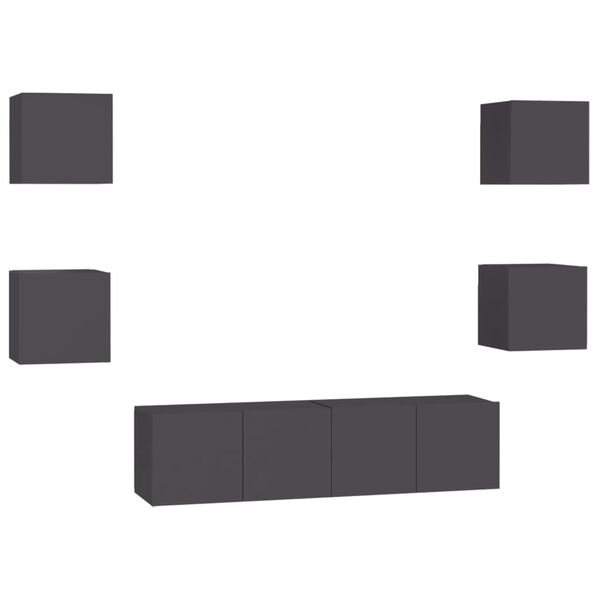 vidaXL 6-dielna s&uacute;prava TV skriniek siv&aacute; drevotrieska