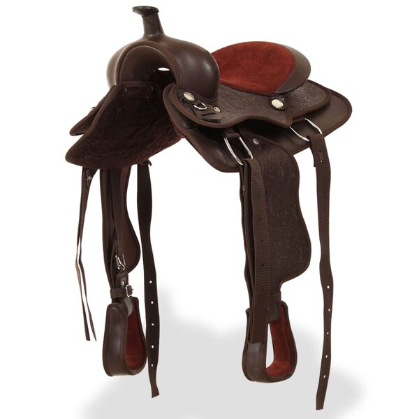vidaXL Westernov&eacute; sedlo, ohl&aacute;vka a poprs&aacute;k, prav&aacute; koža, 13", hned&eacute;