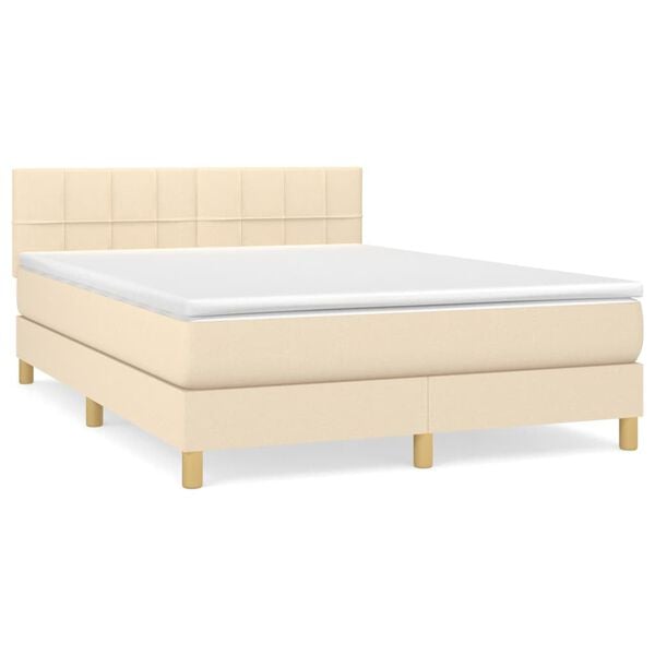 vidaXL Boxspring posteľ s matracom kr&eacute;mov&yacute; 140x190 cm l&aacute;tka