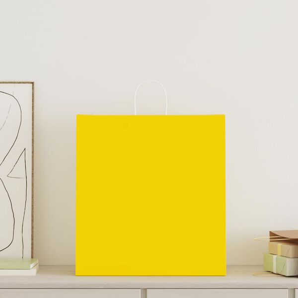 vidaXL Papierov&eacute; ta&scaron;ky 50 ks s r&uacute;čkami, žlt&eacute;, 45x17x48 cm