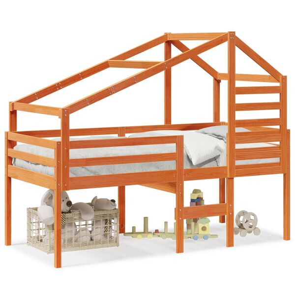 vidaXL Vysoká posteľ so strechou voskovo hnedá 80x200cm borovic. masív