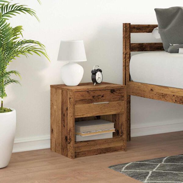 vidaXL Nočn&yacute; stol&iacute;k s z&aacute;suvkou star&eacute; drevo 39x28x41 cm