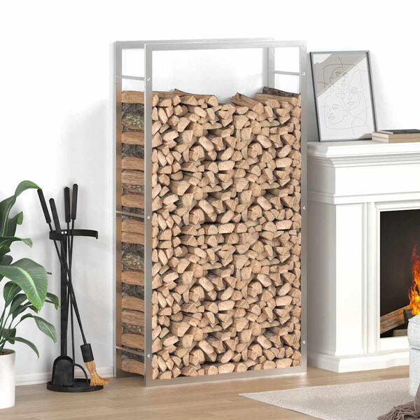 vidaXL Stojan na krbov&eacute; drevo 80x28x154 cm nehrdzavej&uacute;ca oceľ