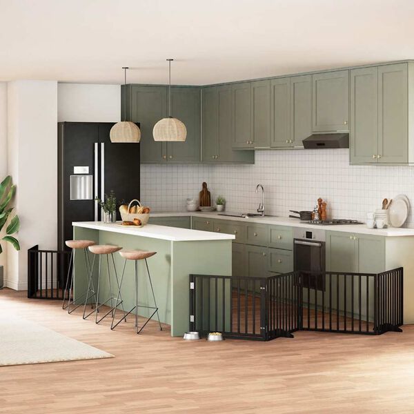 vidaXL Br&aacute;na pre psa dvere sklad. 8-panel. čierna 640cm topoľov&eacute; drevo