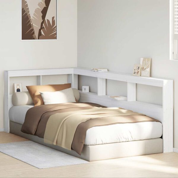 VidaXL Knižnica čelo v tvare L biele 90 cm mas&iacute;vna borovica