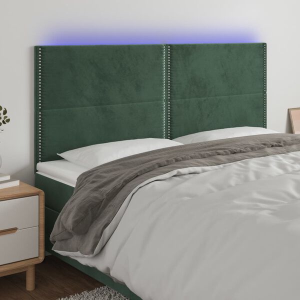 vidaXL Čelo postele s LED tmavozelen&eacute; 180x5x118/128 cm zamat