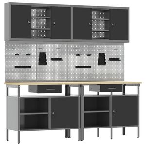 vidaXL Sada pracovn&eacute;ho stola so z&aacute;suvkou 8 pcs Červen&aacute; a &scaron;ed&aacute;