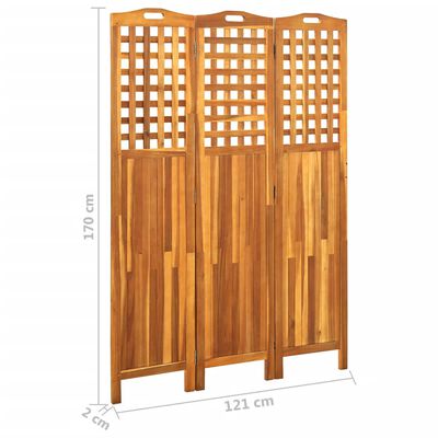 vidaXL 3-panelový paraván 121x2x170 cm masívne akáciové drevo