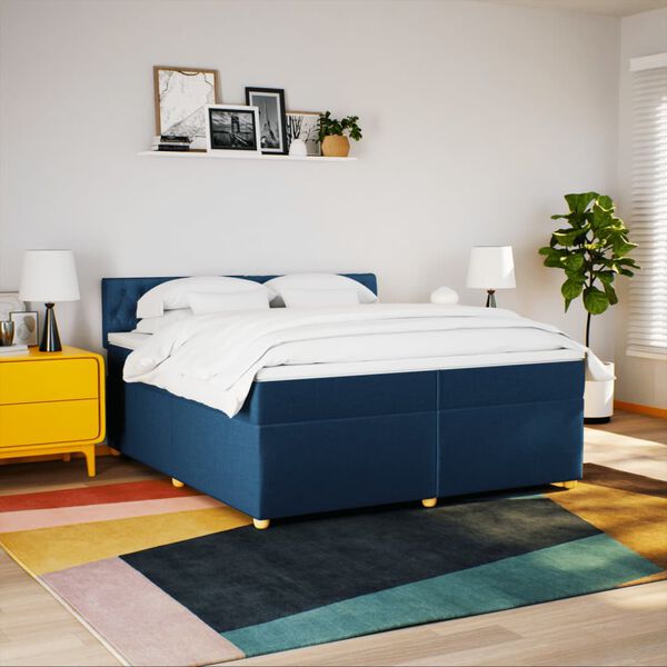 vidaXL Boxspring posteľ s matracom modr&aacute; 200x200 cm l&aacute;tka