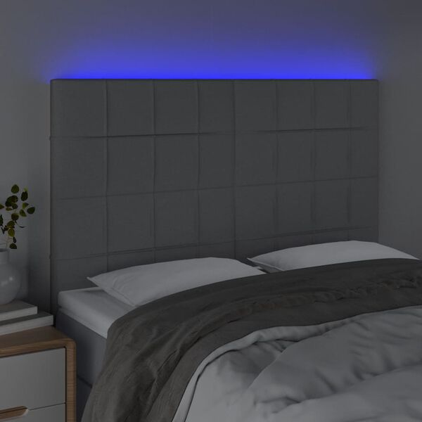 vidaXL Čelo postele s LED bledosiv&eacute; 147x16x118/128 cm l&aacute;tka