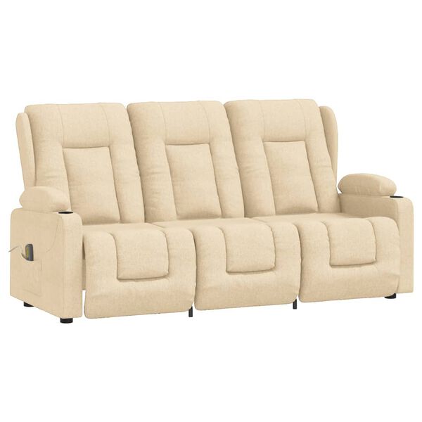 vidaXL 3-miestne sklápacie masážne kreslo+držiaky na poháre, krémové