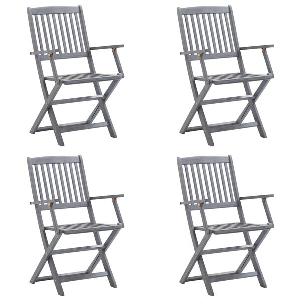 vidaXL Skladacie vonkaj&scaron;ie stoličky s podložkami 4 ks ak&aacute;ciov&yacute; mas&iacute;v