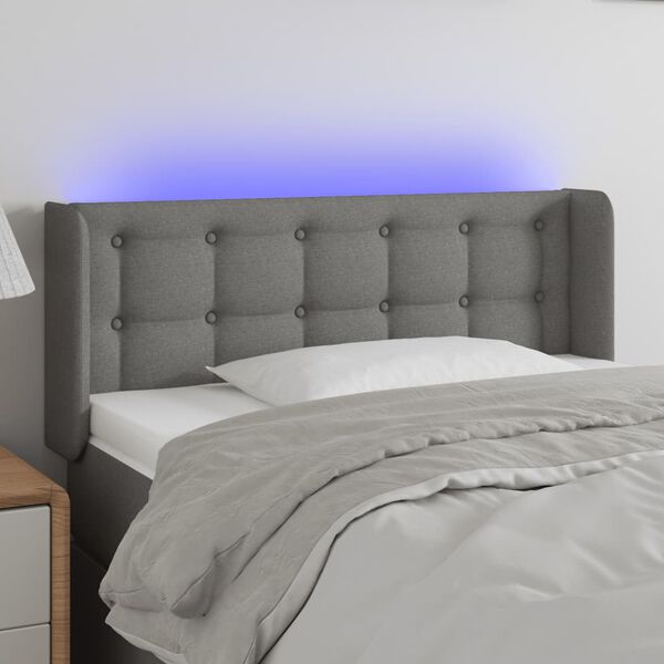 vidaXL Čelo postele s LED tmavosivé 93x16x78/88 cm látka