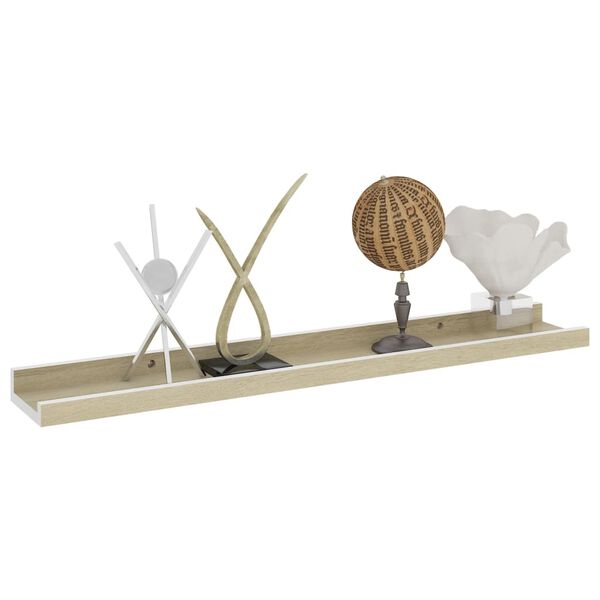 vidaXL Nástenné police 4 ks, biele a dub sonoma 60x9x3 cm