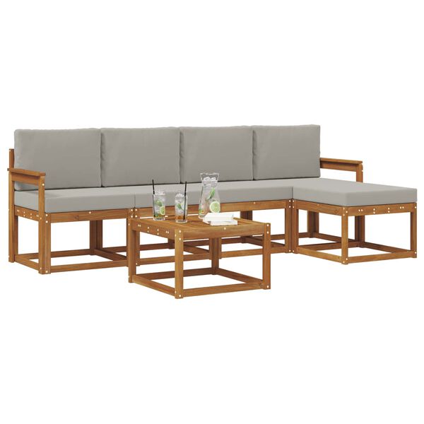 vidaXL Z&aacute;hradn&aacute; s&uacute;prava gaučov s vank&uacute;&scaron;om 6 pcs Pr&iacute;rodn&aacute; a svetlosiv&aacute;