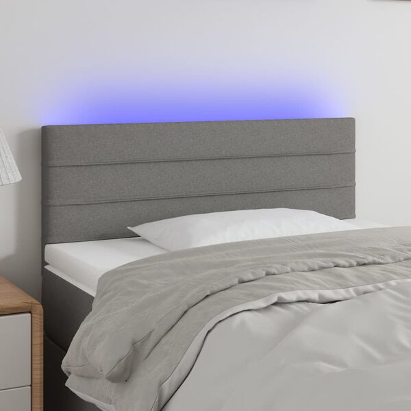 vidaXL Čelo postele s LED tmavosiv&eacute; 100x5x78/88 cm l&aacute;tka