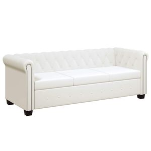 vidaXL 3-miestna pohovka Chesterfield, umel&aacute; koža, biela