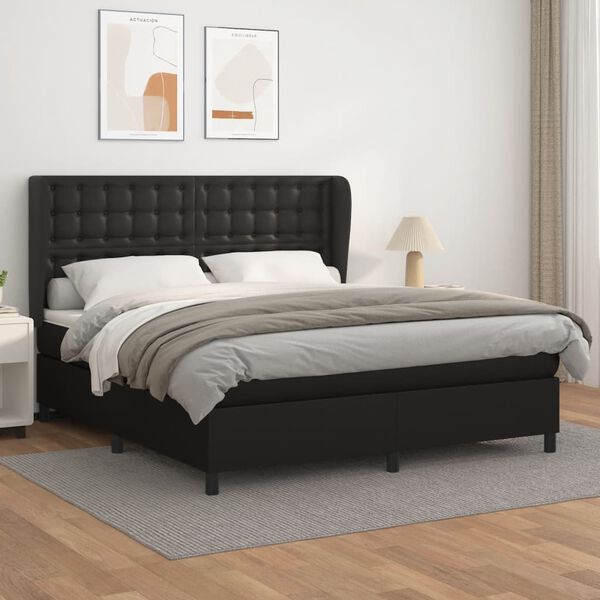 vidaXL Boxspring posteľ s matracom čierna 160x200 cm umel&aacute; koža